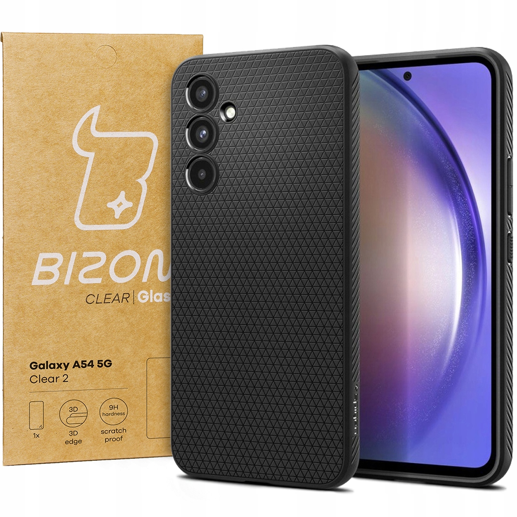 Spigen zadný kryt pre Samsung Galaxy A54 5G Liquid Air čierny geometrický + tvrdené sklo Bizon pre Samsung Galaxy A54 5G 1 ks.
